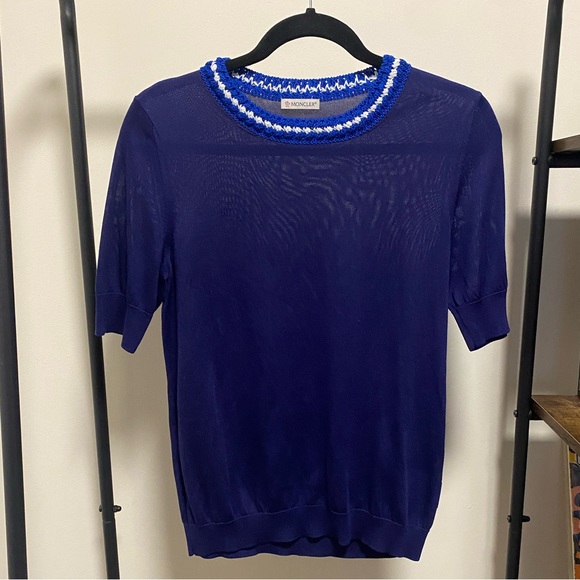 Tops - MONCLER navy knit blouse with crocheted collar knitted
